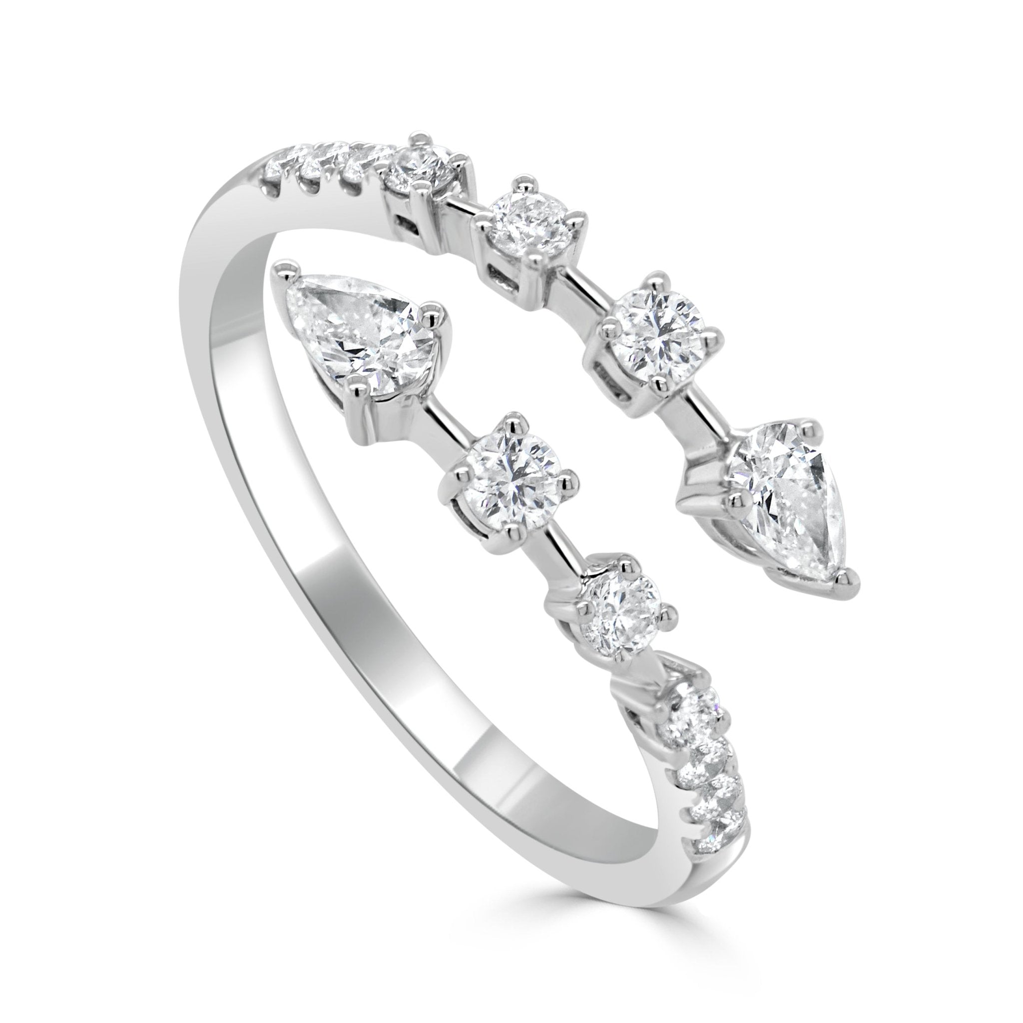 Round Pear - Shape Diamond Open Wrap Ring