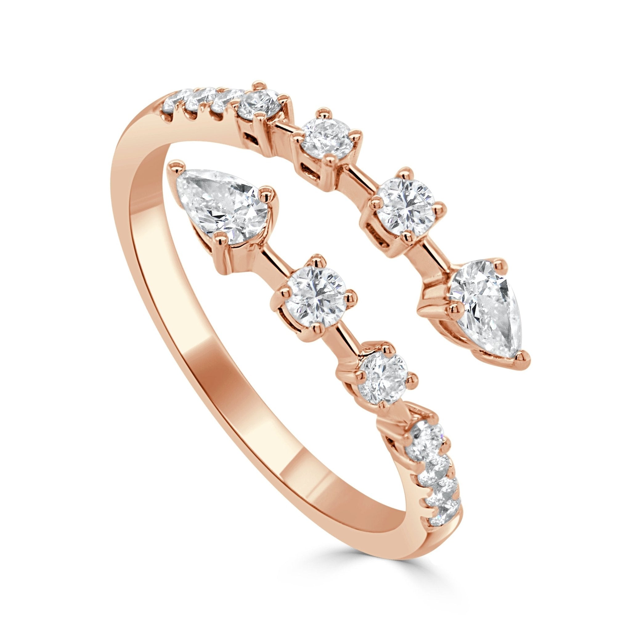 Round Pear - Shape Diamond Open Wrap Ring